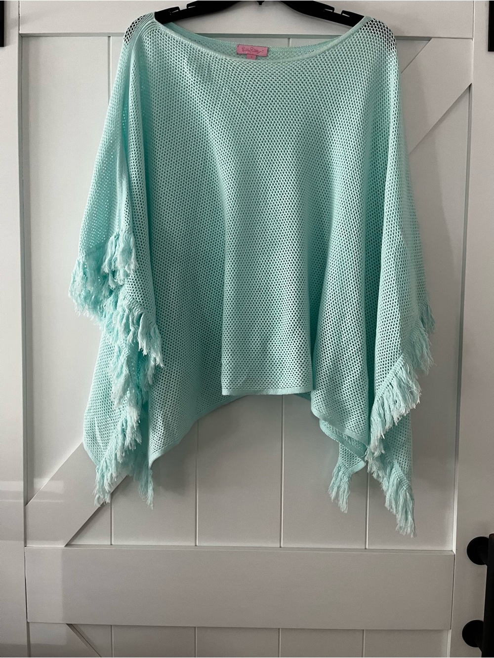 Lilly Pulitzer Light Aqua Fringe Knit Poncho Sweater - Women